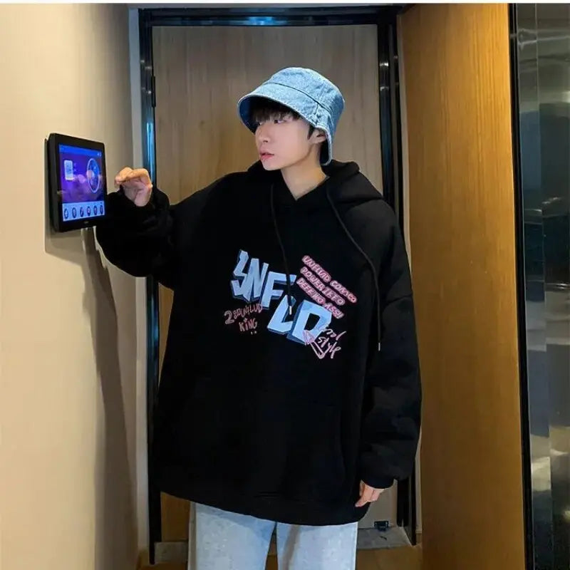 2022 Thick Fleece Winter Tops Men Hip Hop Hoodie Fun Graffiti Cartoon Oversized Sweatshirt Loose Casual Harajuku Kawaii Clothes Daulet Apparel