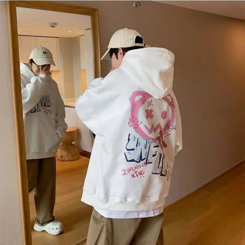 2022 Thick Fleece Winter Tops Men Hip Hop Hoodie Fun Graffiti Cartoon Oversized Sweatshirt Loose Casual Harajuku Kawaii Clothes Daulet Apparel