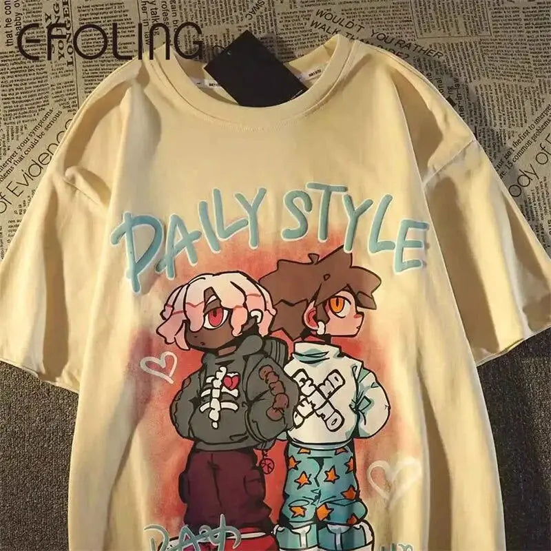 American Hip Hop Rock Cool Boy Anime T Shirts Loose Short Sleeve Cotton Tee Men Women Casual Summer Casual Tops Harajuku Couples Daulet Apparel