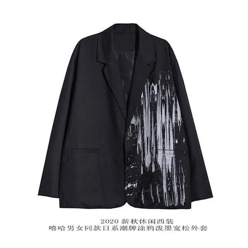Apricot Letters Graffiti Oversized Blazer Women Jacket Coat Loose Streetwear Spring Outerwear 2021 New Korean Style Office Lady Daulet Apparel