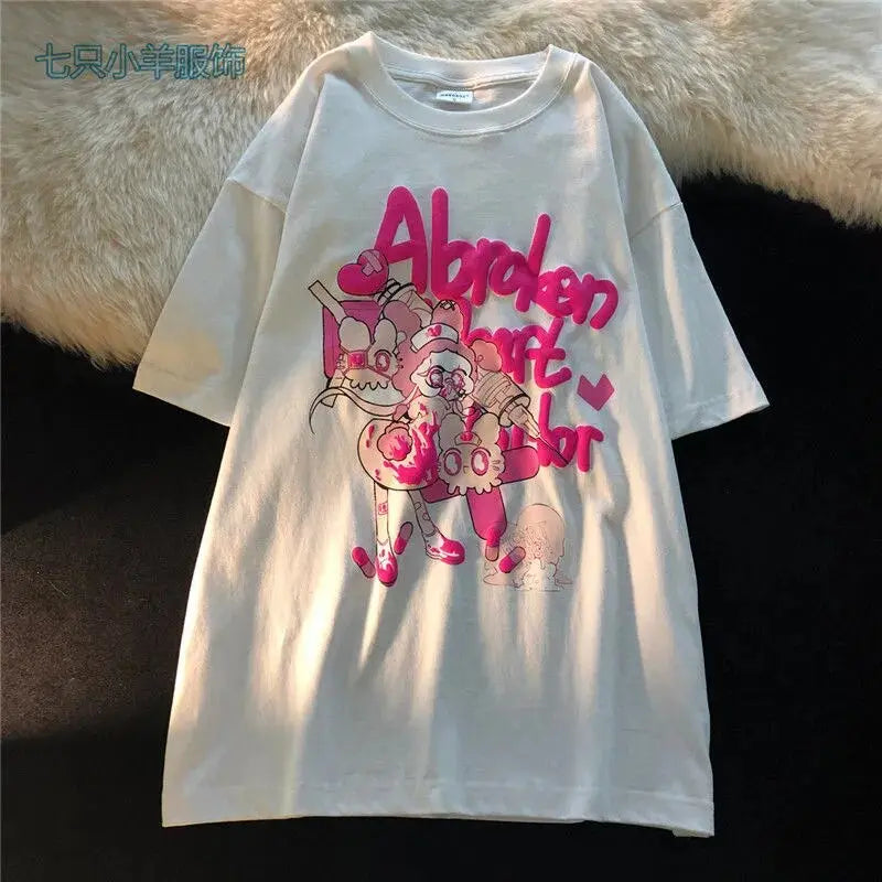 Cotton Harajuku Anime Graphic Tees Woman Tshirts Streetwear Women Top Fashion Summer Short-sleeved Y2k Tops Kawaii Japanese Daulet Apparel