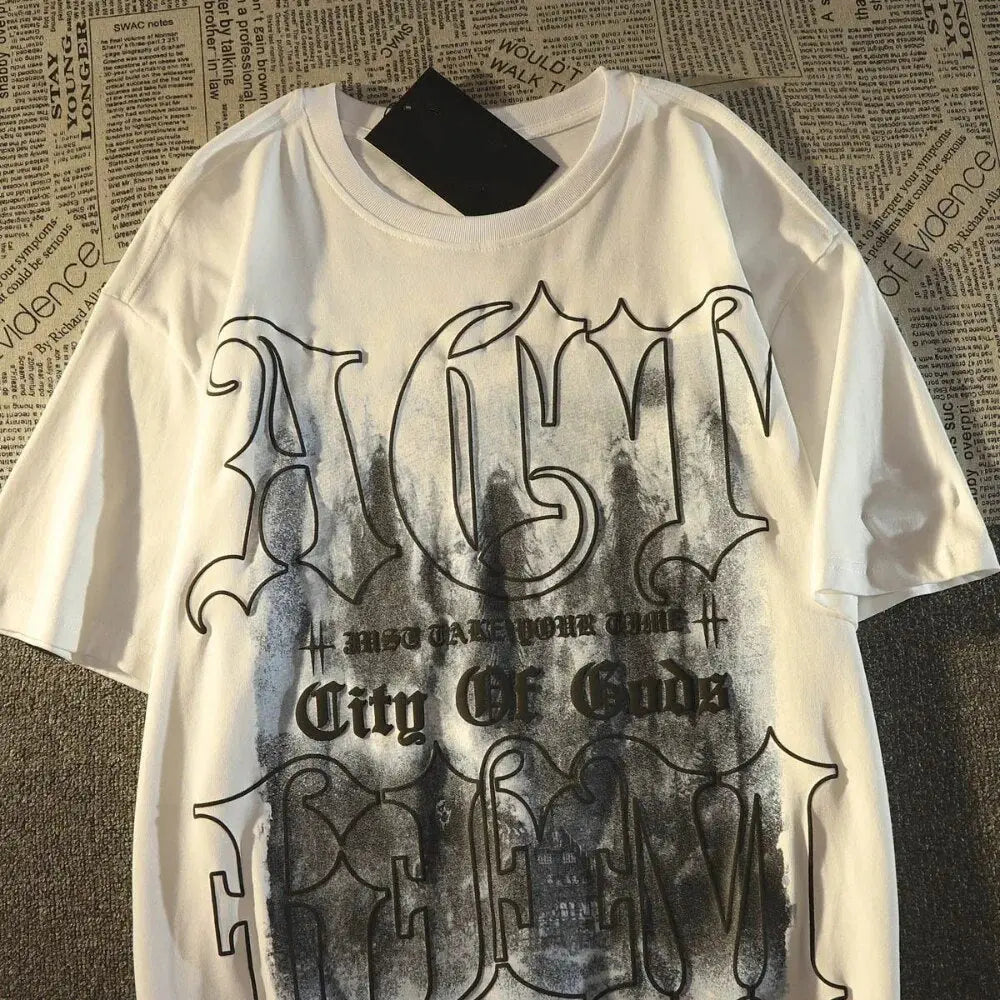 Dark Punk Gothic Letters Graphic T Shirts Mens Oversized Short Sleeve Dark Punk Gothic Letters Graphic T Shirts Mens Oversized Short Sleeve