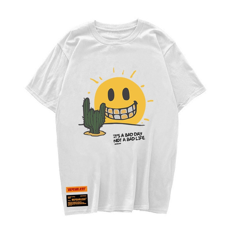 Funny Smile Sun Cactus Print Short Sleeve Tshirts Hip Hop Casual Streetwear T Shirts Tees Hipster Mens Harajuku Tops Daulet Apparel