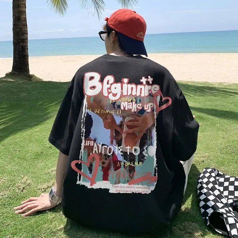 Harajuku Y2K Graffiti Photo T-shirt Cool Men Oversized Tops New Streetwear Fashion Graphic Tee Cotton Summer Short Sleeve Casual Daulet Apparel