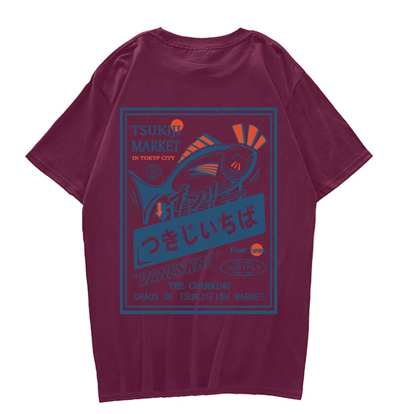 Hip Hop Streetwear Harajuku T-shirt Japanse Kanji Fish Print T-shirt 2021 Mannen Katoen Casual Korte Mouw T-shirt Japan Stijl Daulet Apparel