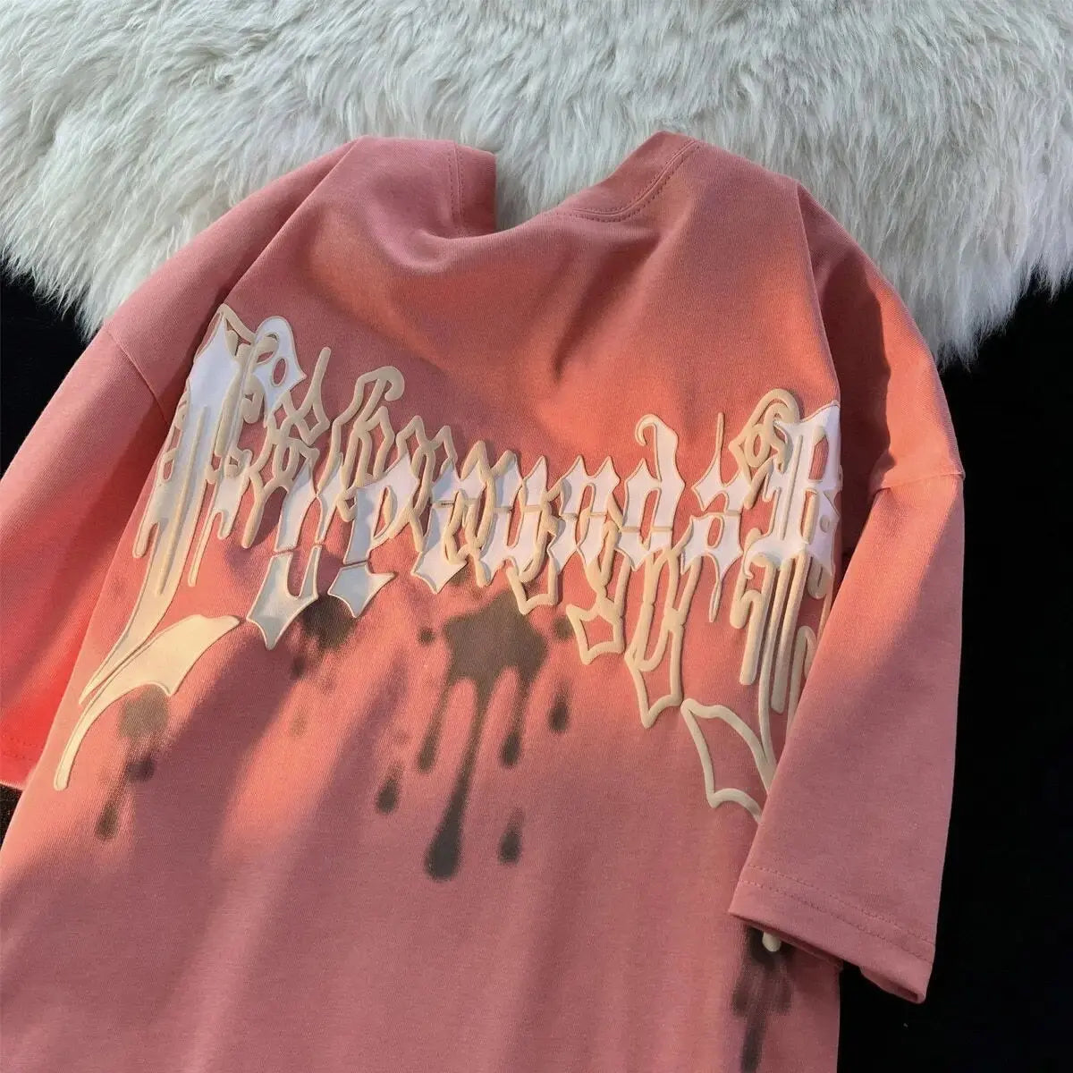 Purple Splash-ink Hip Hop Letters Graphic T Shirts Streetwear Oversized Short Sleeve Tops Summer Cotton Harajuku Couples Casual Daulet Apparel