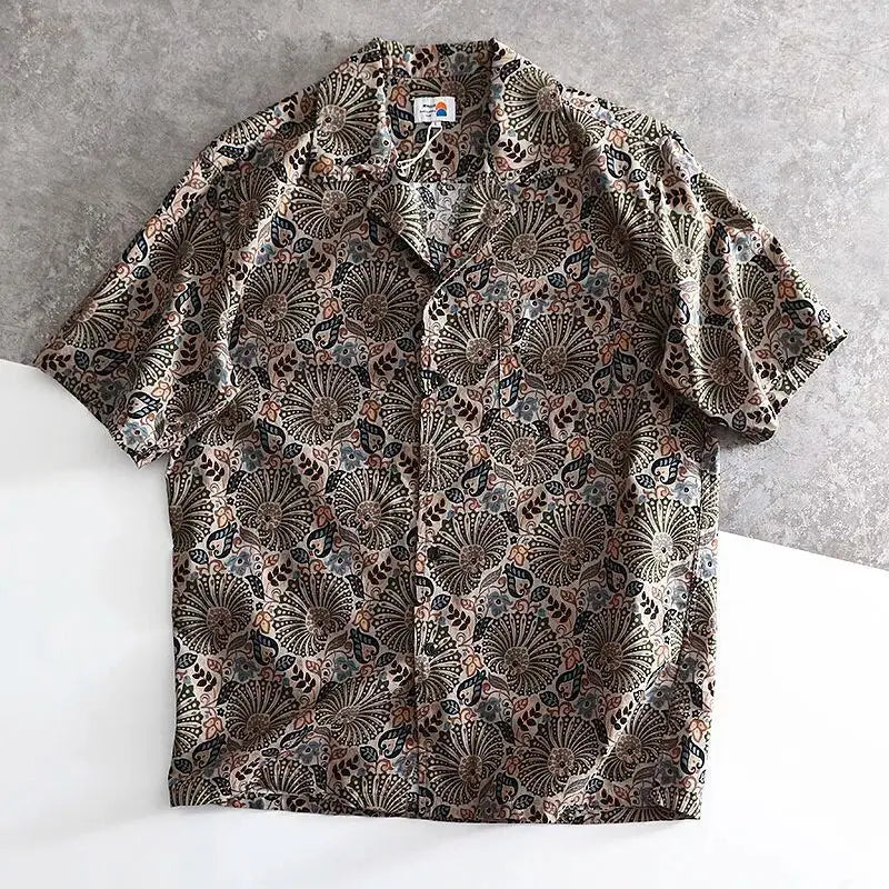 Retro Cuba Neck Floral Print Mens Shirts High Street Fashion Loose Short Sleeve Womens Tops Blouse Japan Harajuku Beach Hawaiian Daulet Apparel
