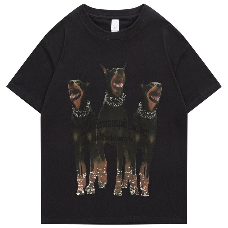 Mens Oversized T Shirt Streetwear Hip Hop Rottweiler Doberman Print Tshirts Harajuku Casual Cotton 2022 Summer Short Sleeve Tees Daulet Apparel