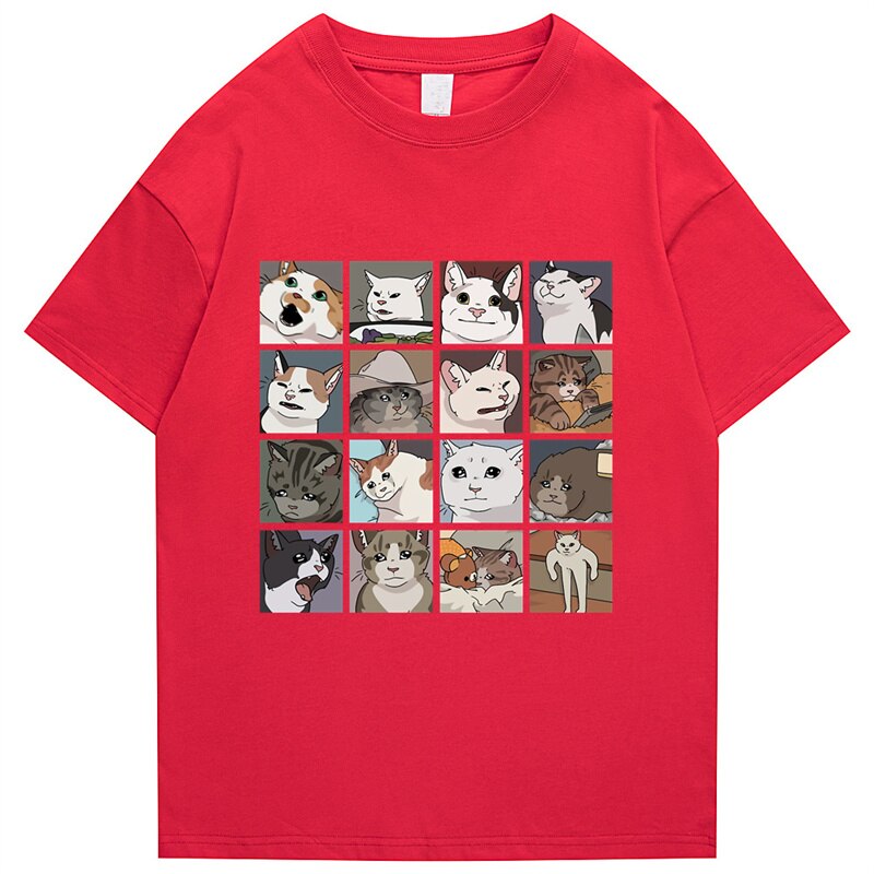 Meme Cats Puzzle Harajuku Print Men's T-Shirt 2022 Japanese Street Short Sleeve Summer 100 Cotton Punk Top Men's Rock Top Daulet Apparel