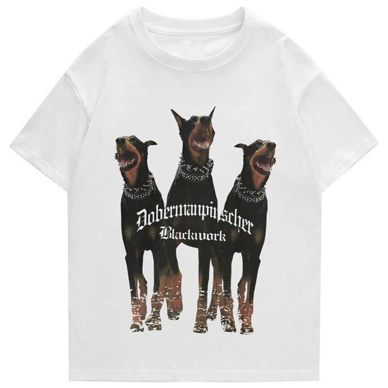 Mens Oversized T Shirt Streetwear Hip Hop Rottweiler Doberman Print Tshirts Harajuku Casual Cotton 2022 Summer Short Sleeve Tees Daulet Apparel