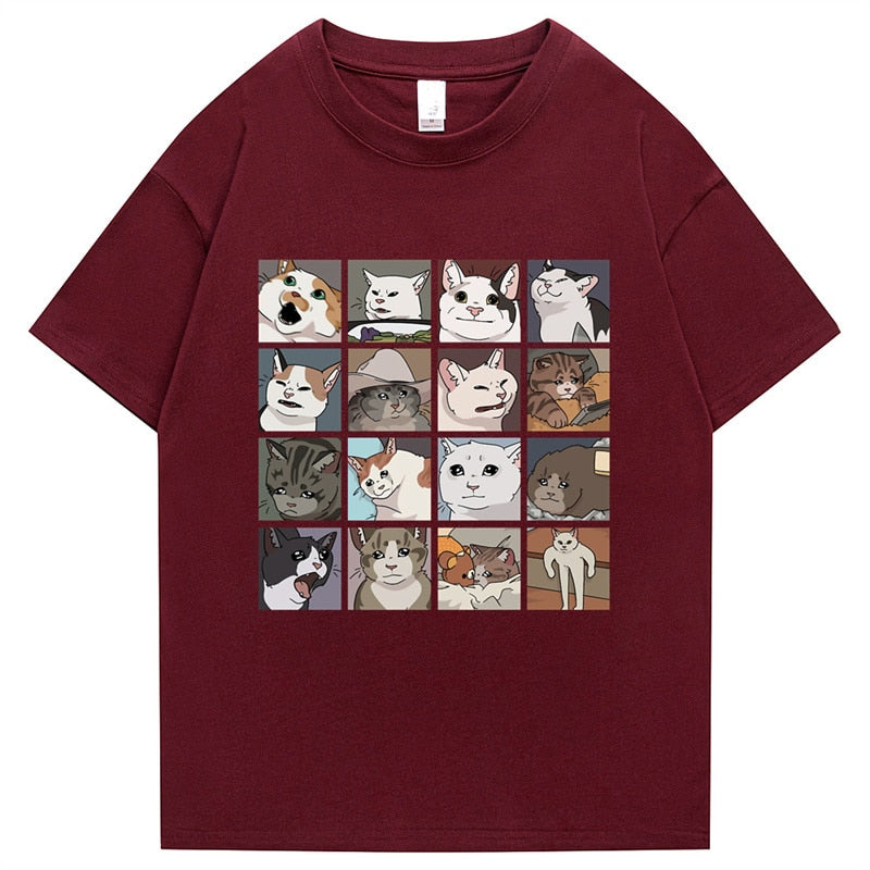 Meme Cats Puzzle Harajuku Print Men's T-Shirt 2022 Japanese Street Short Sleeve Summer 100 Cotton Punk Top Men's Rock Top Daulet Apparel