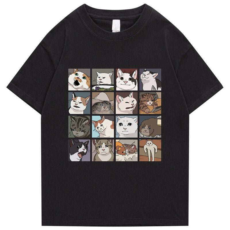 Meme Cats Puzzle Harajuku Print Men's T-Shirt 2022 Japanese Street Short Sleeve Summer 100 Cotton Punk Top Men's Rock Top Daulet Apparel