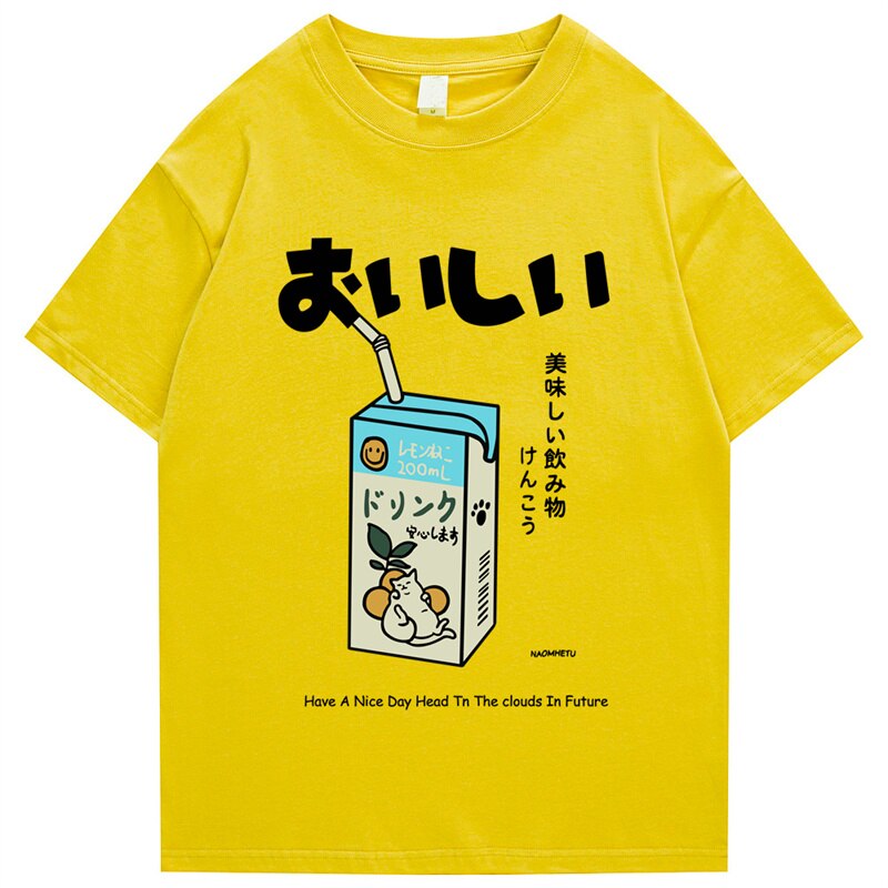 Hip Hop Tshirt 2022 Men Japanese Kanji Letter Drink Print Embroidery T Shirt Streetwear Harajuku Summer Short Sleeve T-Shirt Daulet Apparel