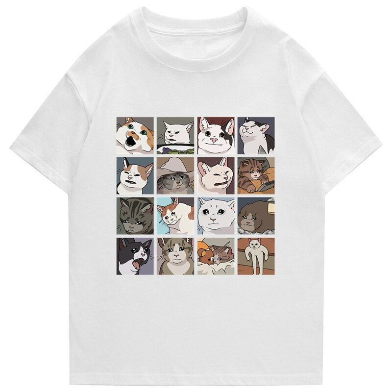 Meme Cats Puzzle Harajuku Print Men's T-Shirt 2022 Japanese Street Short Sleeve Summer 100 Cotton Punk Top Men's Rock Top Daulet Apparel