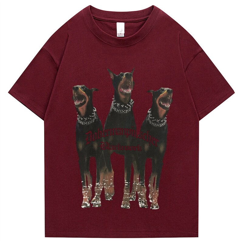 Mens Oversized T Shirt Streetwear Hip Hop Rottweiler Doberman Print Tshirts Harajuku Casual Cotton 2022 Summer Short Sleeve Tees Daulet Apparel