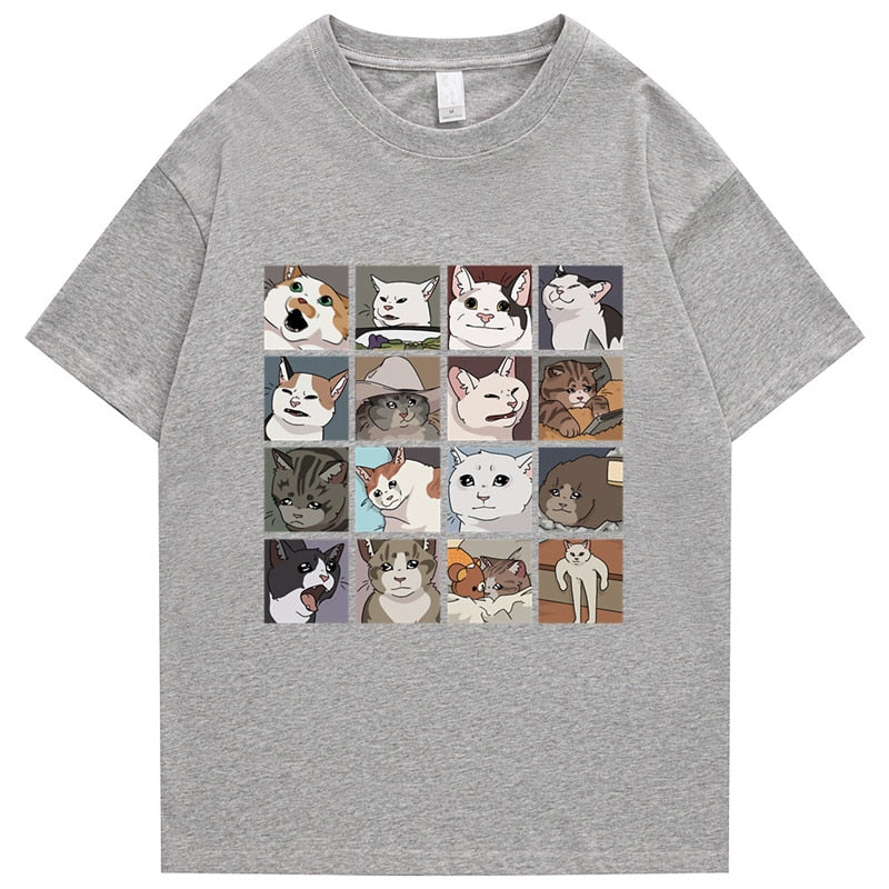 Meme Cats Puzzle Harajuku Print Men's T-Shirt 2022 Japanese Street Short Sleeve Summer 100 Cotton Punk Top Men's Rock Top Daulet Apparel