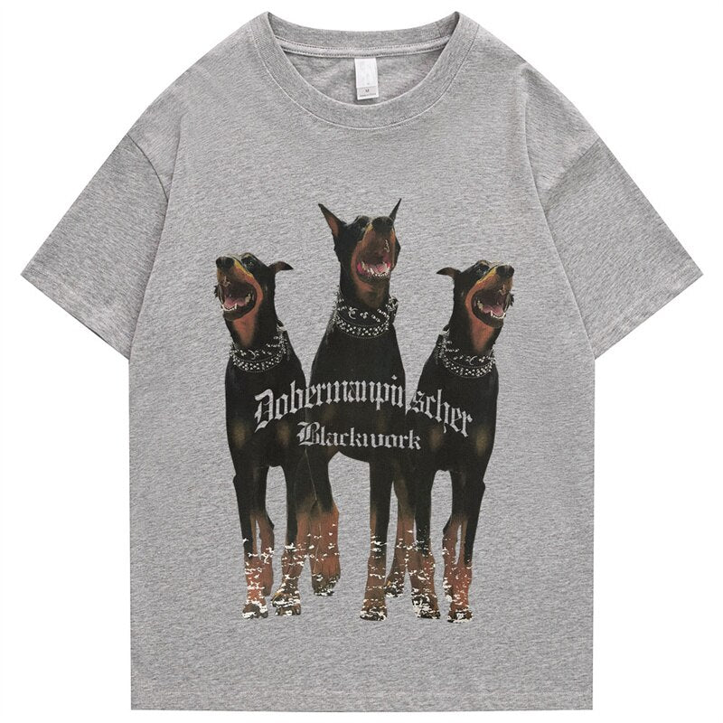 Mens Oversized T Shirt Streetwear Hip Hop Rottweiler Doberman Print Tshirts Harajuku Casual Cotton 2022 Summer Short Sleeve Tees Daulet Apparel