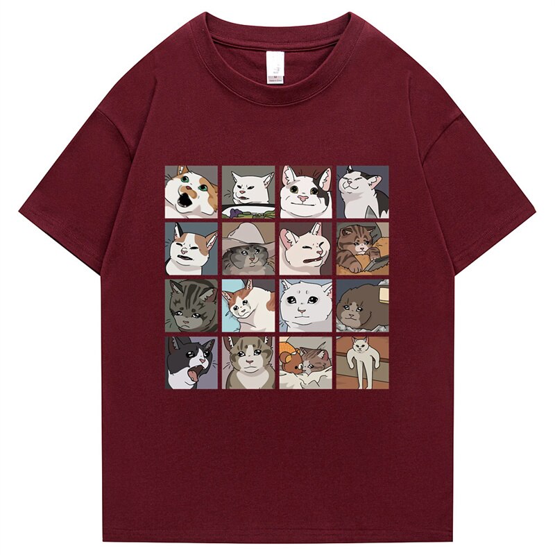 Meme Cats Puzzle Harajuku Print Men's T-Shirt 2022 Japanese Street Short Sleeve Summer 100 Cotton Punk Top Men's Rock Top Daulet Apparel