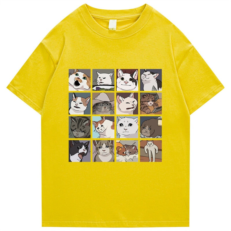 Meme Cats Puzzle Harajuku Print Men's T-Shirt 2022 Japanese Street Short Sleeve Summer 100 Cotton Punk Top Men's Rock Top Daulet Apparel