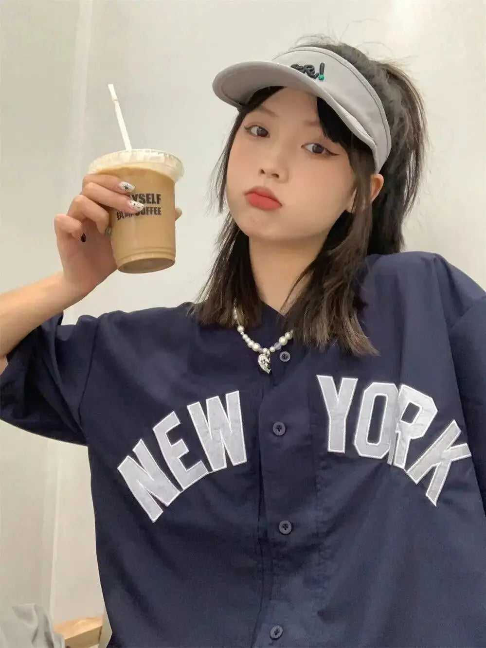 american vintage letter print shirts baseball cardigan khaki navy short sleeve tops summer casual teenage blouses harajuku 2023 Daulet Apparel