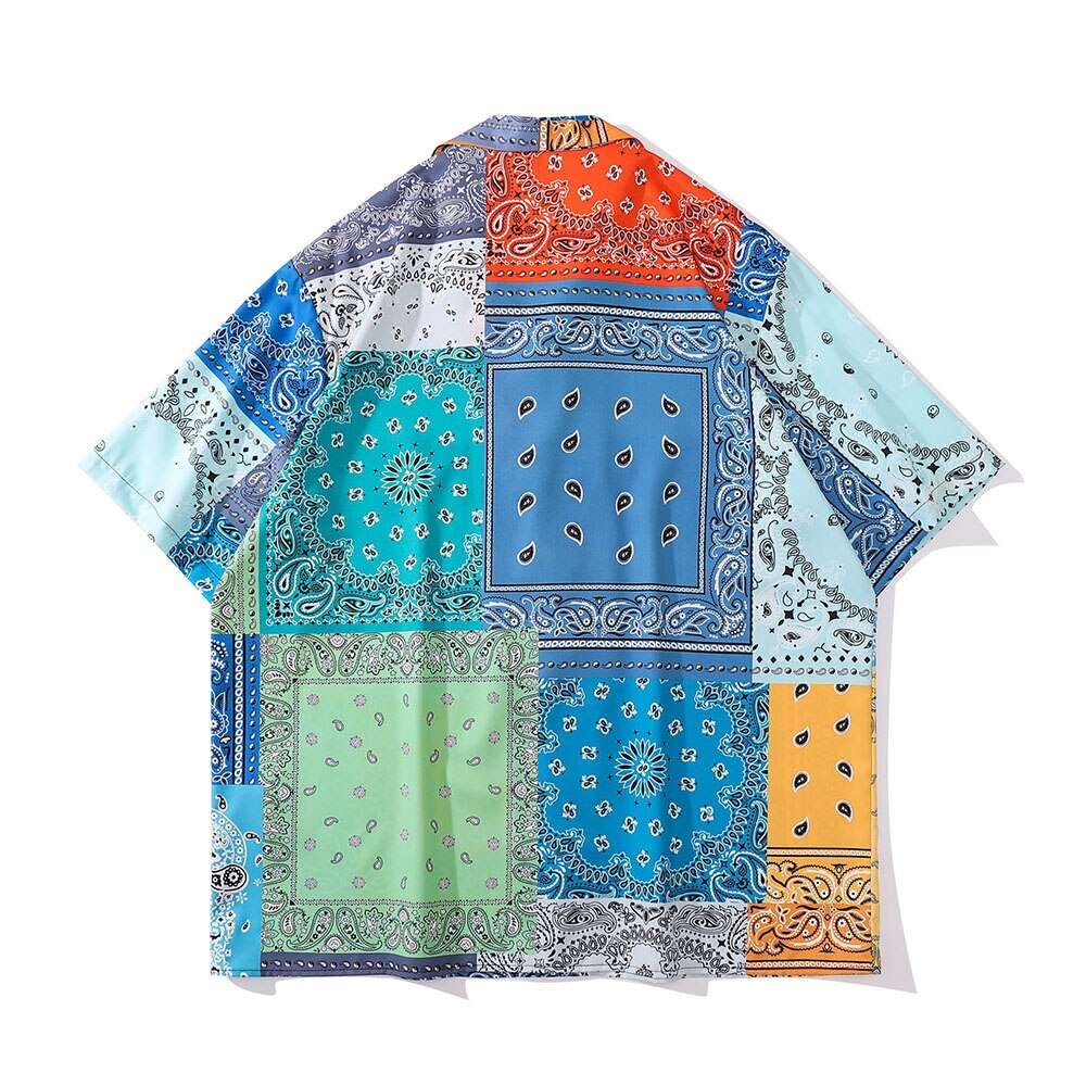 'Patchwork" Unisex Men Women Streetwear Button Up Shirt Daulet Apparel