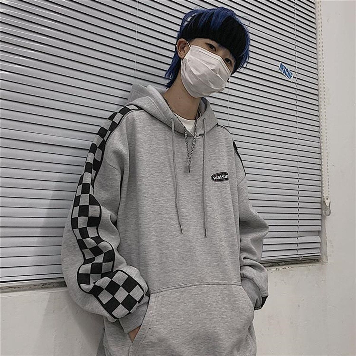 Cute Plaid Hoodie Streetwear Men High Street Sweatshirt Girls Tops Hooded Funny Autumn Japan Gothic Loose Korean Hoodies Male Daulet Apparel