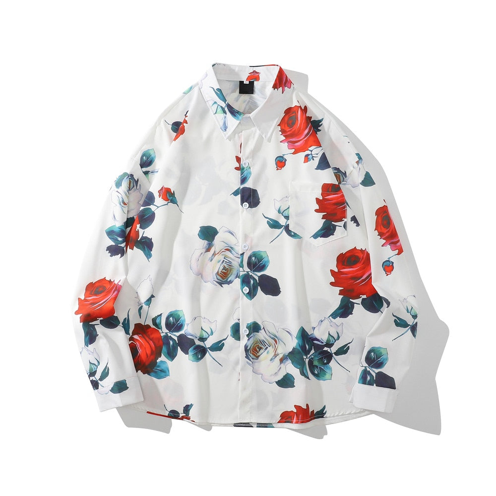 "Flower Garden" Unisex Men Women Streetwear Graphic Button Shirt Daulet Apparel