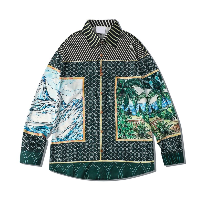 "Island Lock" Unisex Men Women Streetwear Graphic Button Shirt Daulet Apparel