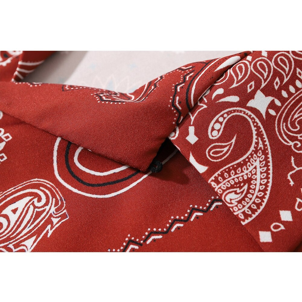 "Vintage Red" Unisex Men Women Streetwear Graphic Button Shirt Daulet Apparel