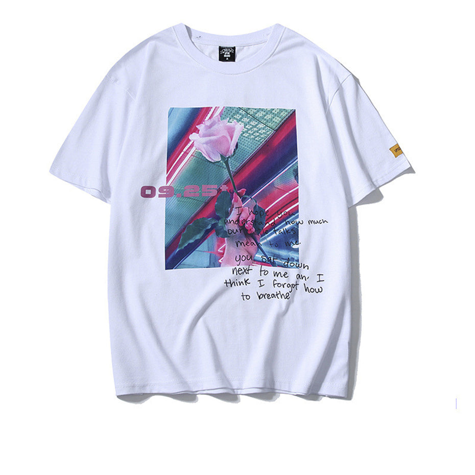 "Pink Rose" Streetwear Hip Hop Men Women Graphic T-Shirt Daulet Apparel