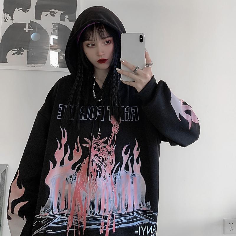 Black Hop Hop Hoodie Streetwear Korean Loose Gothic Sweatshirt Men Fashion Tops Casual Funny Spring Autumn Harajuku Hoodies Male Daulet Apparel