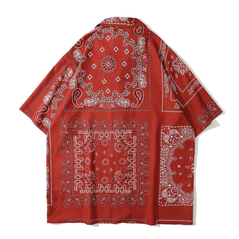"Vintage Red" Unisex Men Women Streetwear Graphic Button Shirt Daulet Apparel