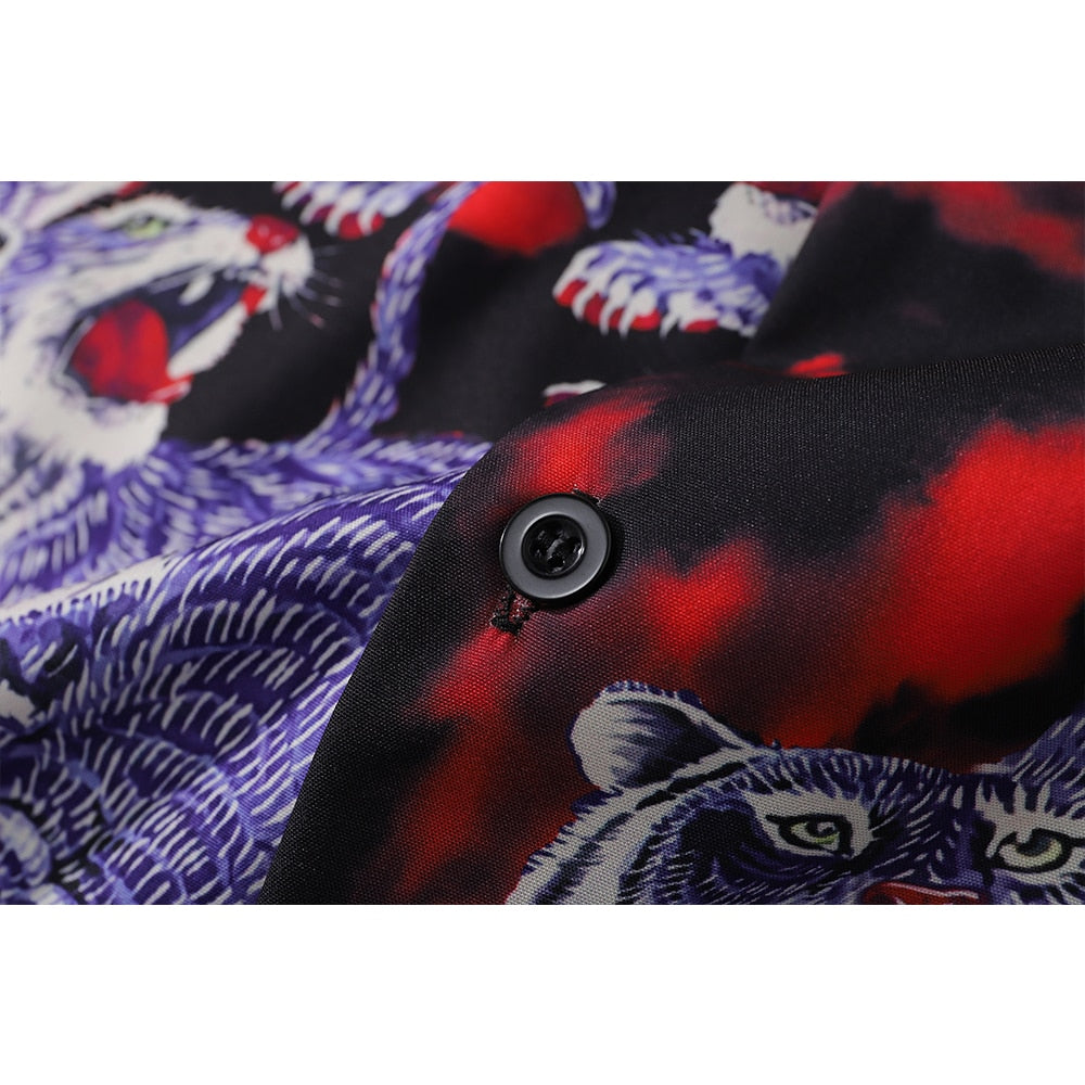 "Purple Dragon" Unisex Men Women Streetwear Graphic Button Shirt Daulet Apparel