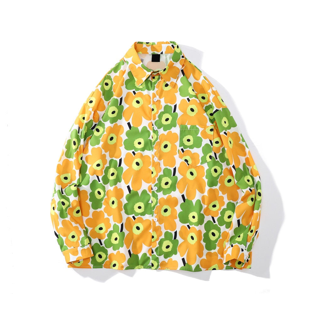 "Floral Garden" Unisex Men Women Streetwear Graphic Button Shirt Daulet Apparel