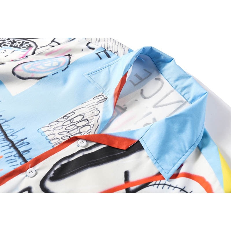 "Graffiti Retro" Unisex Men Women Streetwear Graphic Button Shirt Daulet Apparel