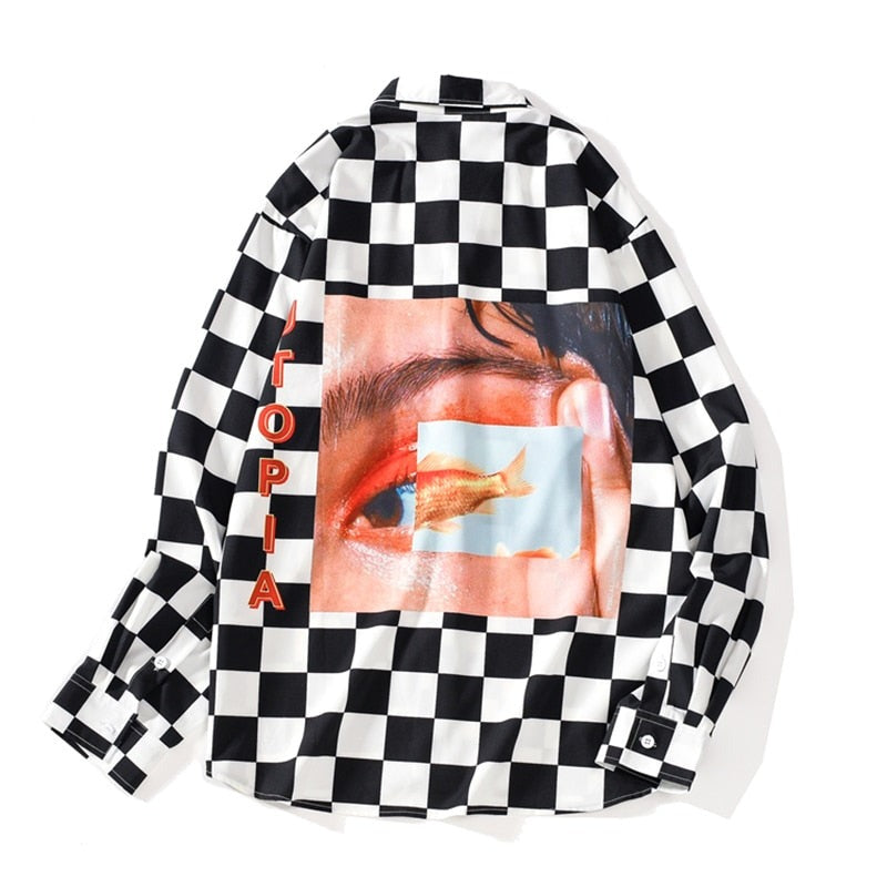 "Locked Eyes" Unisex Men Women Streetwear Graphic Button Shirt Daulet Apparel