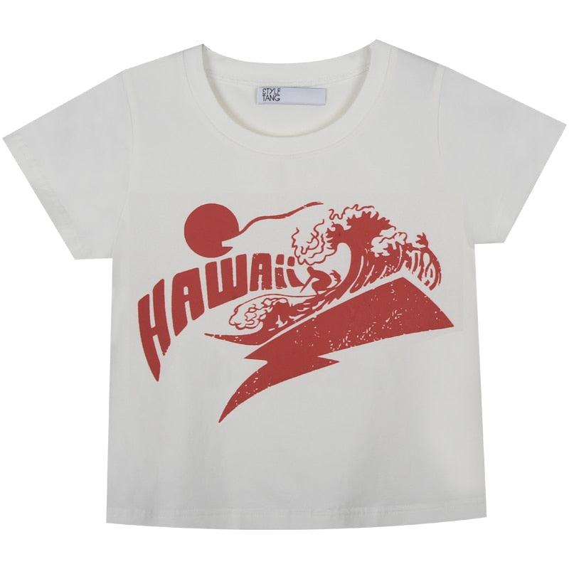 "Red Waves" Women Vintage Short Sleeve Graphic T-Shirt Daulet Apparel