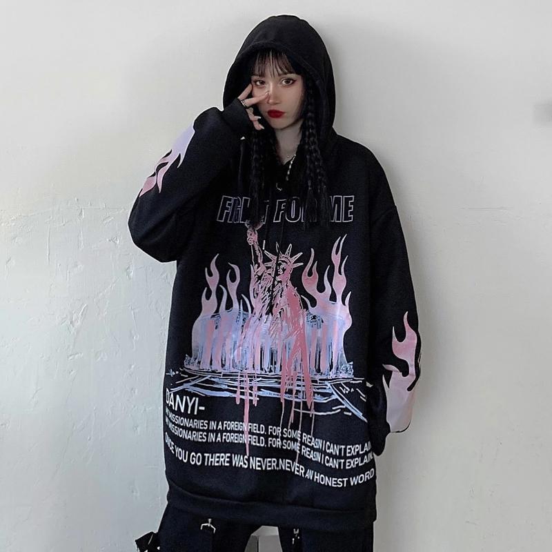 Black Hop Hop Hoodie Streetwear Korean Loose Gothic Sweatshirt Men Fashion Tops Casual Funny Spring Autumn Harajuku Hoodies Male Daulet Apparel