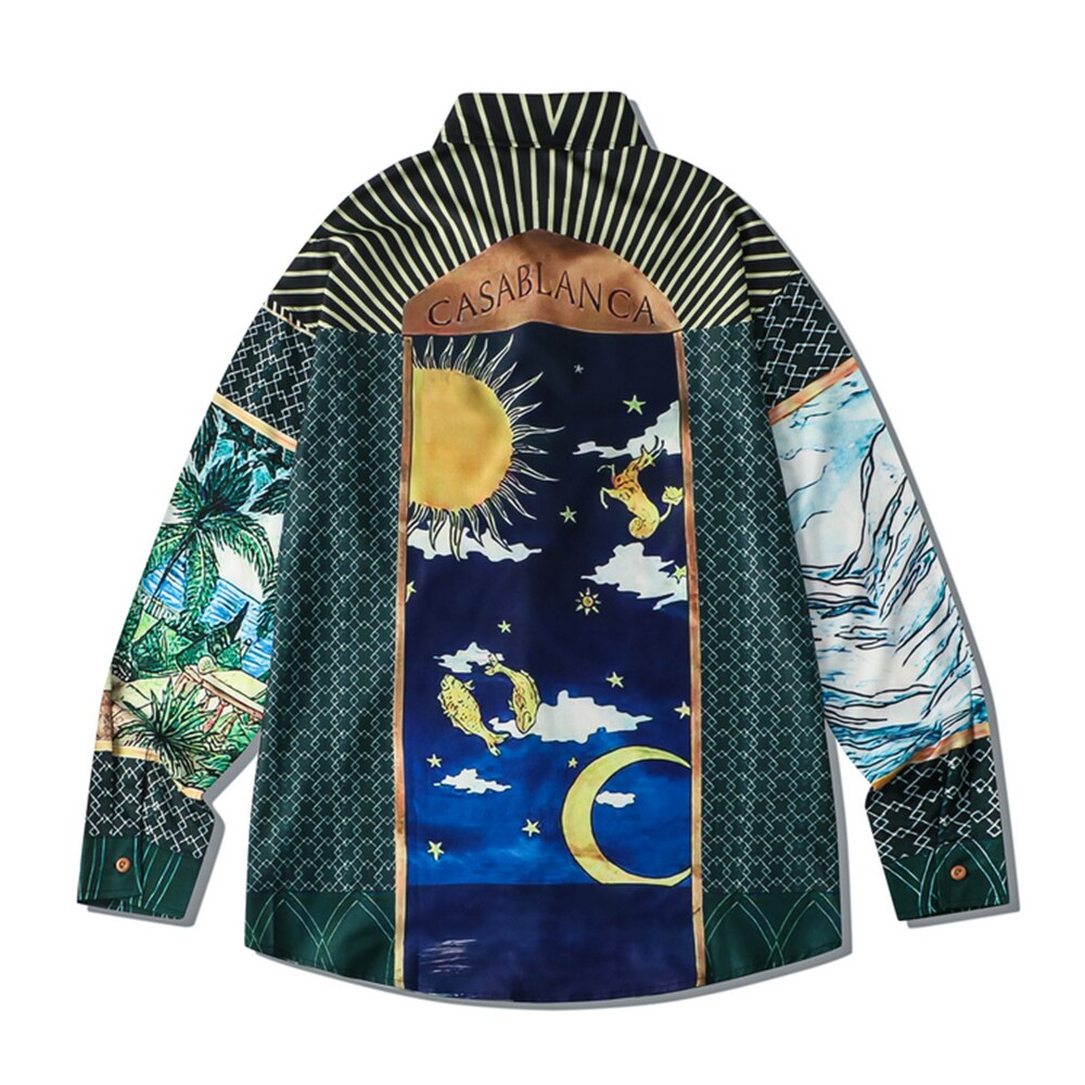 "Island Lock" Unisex Men Women Streetwear Graphic Button Shirt Daulet Apparel