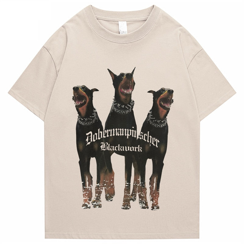 Mens Oversized T Shirt Streetwear Hip Hop Rottweiler Doberman Print Tshirts Harajuku Casual Cotton 2022 Summer Short Sleeve Tees Daulet Apparel