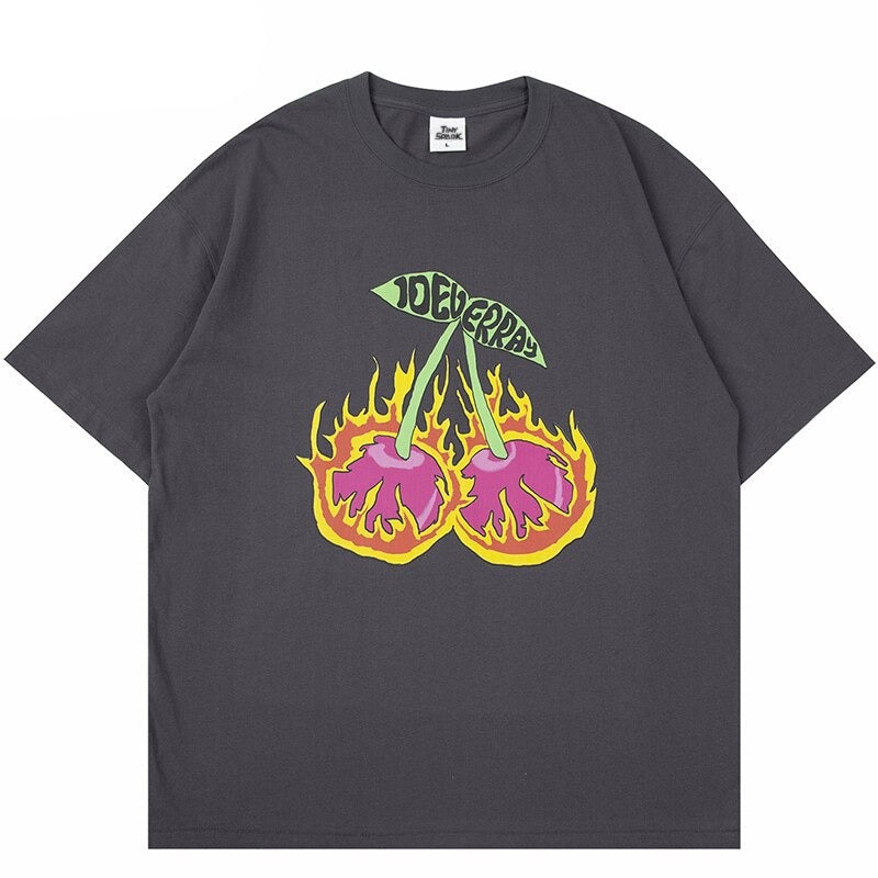 "Cherry Flame" Unisex Men Women Streetwear Graphic T-Shirt Daulet Apparel