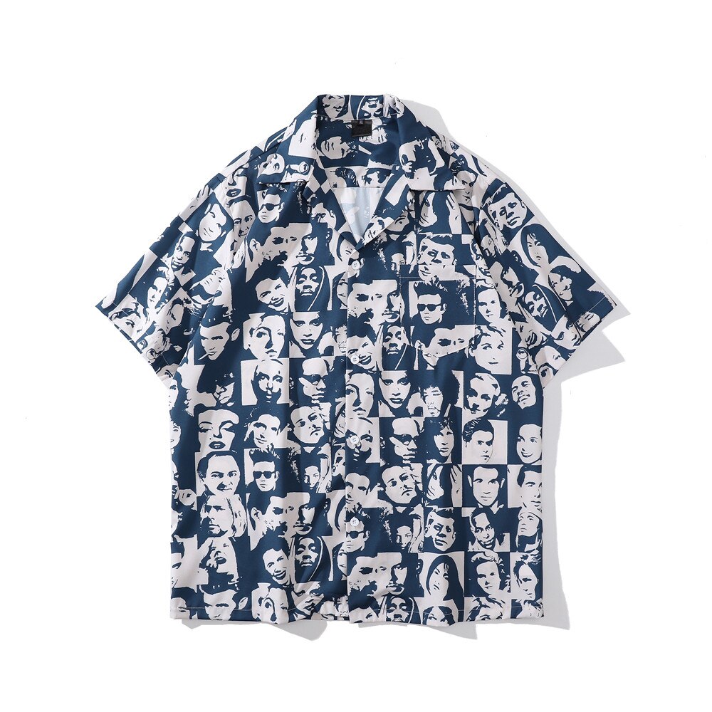 "Collage" Unisex Men Women Streetwear Button Up Shirt Daulet Apparel