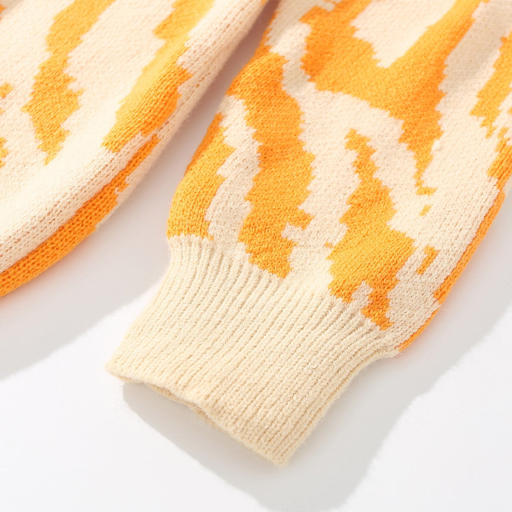 "Orange Wave" Unisex Men Women Streetwear Graphic Sweater Daulet Apparel