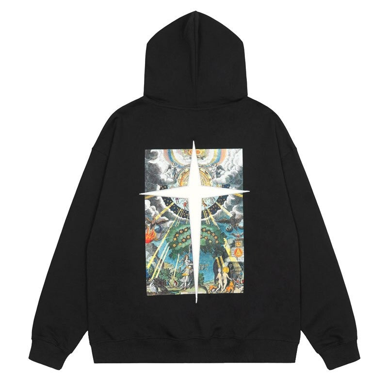 "Black Cross" Unisex Men Women Streetwear Graphic Hoodie Daulet Apparel