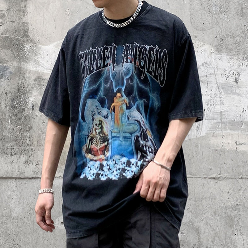 "Fallen Angels" Unisex Men Women Streetwear Graphic T-Shirt Daulet Apparel