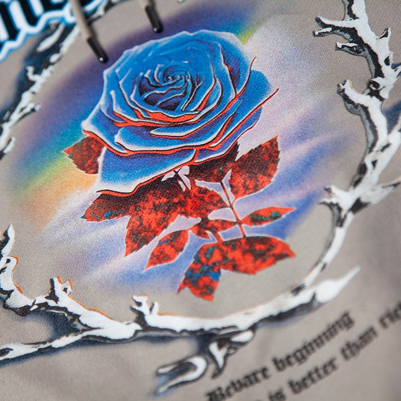 "Fallen Blue Rose" Unisex Men Women Streetwear Graphic Hoodie Daulet Apparel