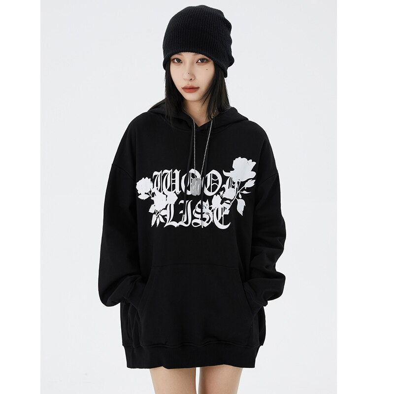 "Black Roses" Unisex Men Women Streetwear Graphic Hoodie Daulet Apparel
