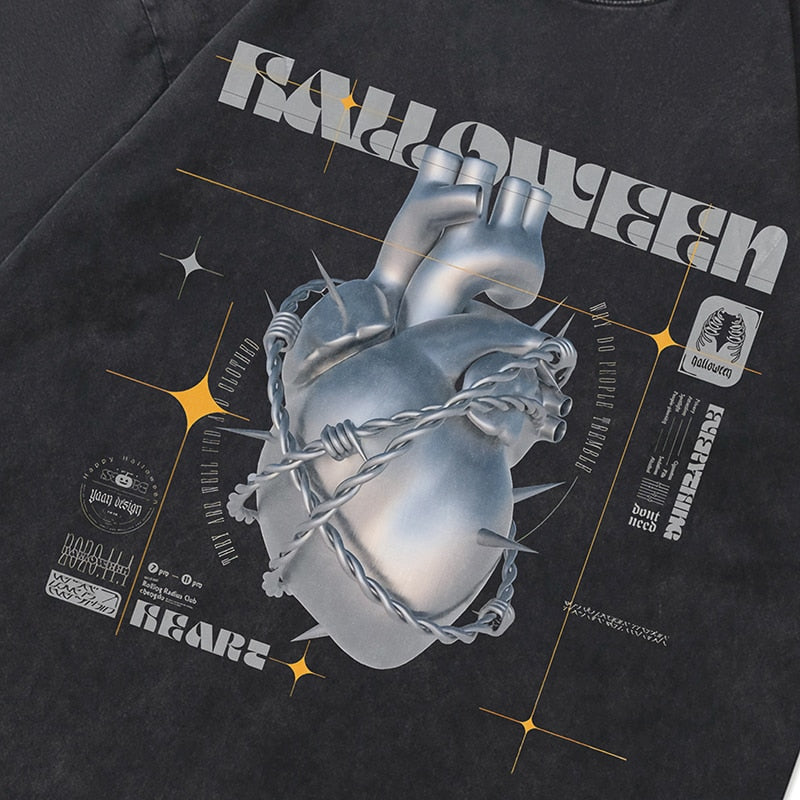 "Chained Heart" Unisex Men Women Streetwear Graphic T-Shirt Daulet Apparel