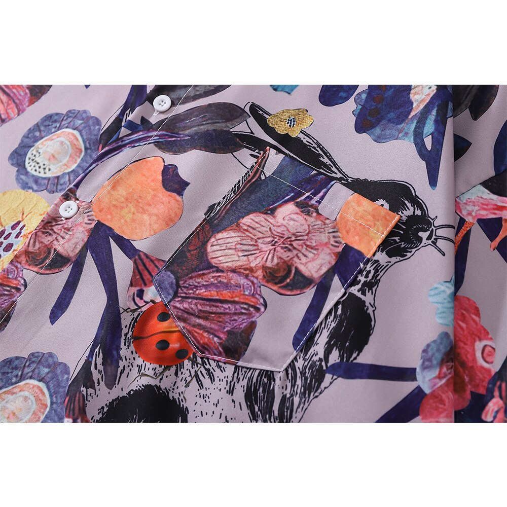 "Purple Garden" Unisex Men Women Streetwear Graphic Button Shirt Daulet Apparel