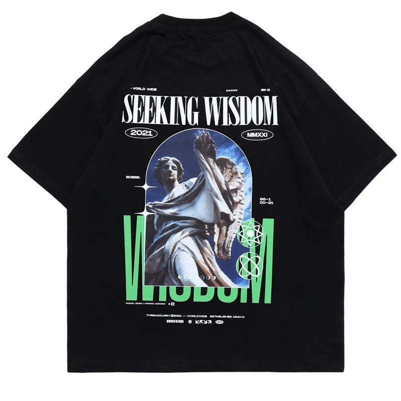 "Seeking Wisdom" Unisex Men Women Streetwear Graphic T-Shirt Daulet Apparel